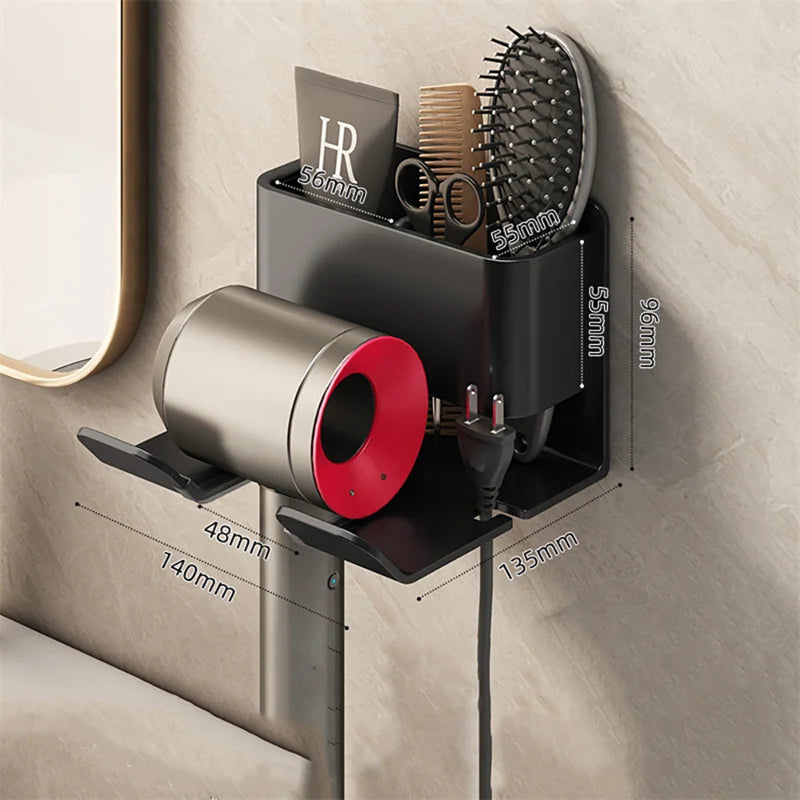 Wall-Mounted Hair Dryer and Straightener Organizer with Shelf – Bathroom Blow Dryer and Styling Tool Holder