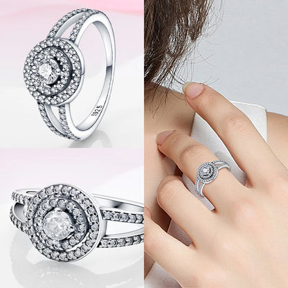 925 Sterling Silber Ring für Damen – Rosa Herz mit Krone, Stern, Mond und Schneeflocken Zirkonia Akzenten – Modischer Verlobungs- und Hochzeitsschmuck