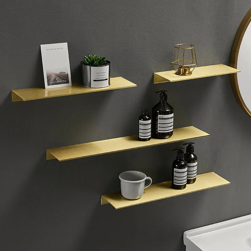 30-50cm Modern Brushed Gold and Black Wall Shelf – Sleek Bathroom & Kitchen Storage Rack