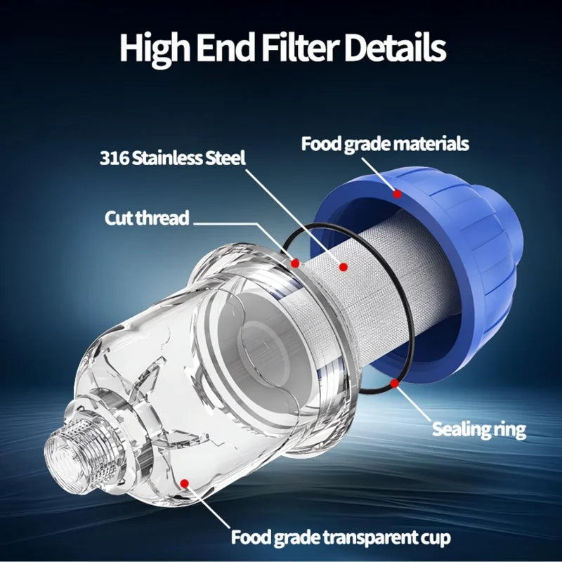 Vorfilter aus Edelstahl 316 – Kalkfilter für Warmwasserbereiter, Duschkopf und Waschmaschine