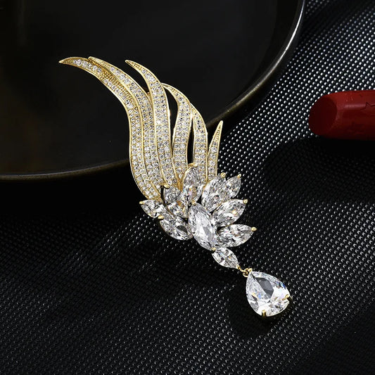 Exquisite Luxury Angel Feather Pendant Pin with Rhinestones and Crystal Brooch – Elegant Classic Jewelry for Women