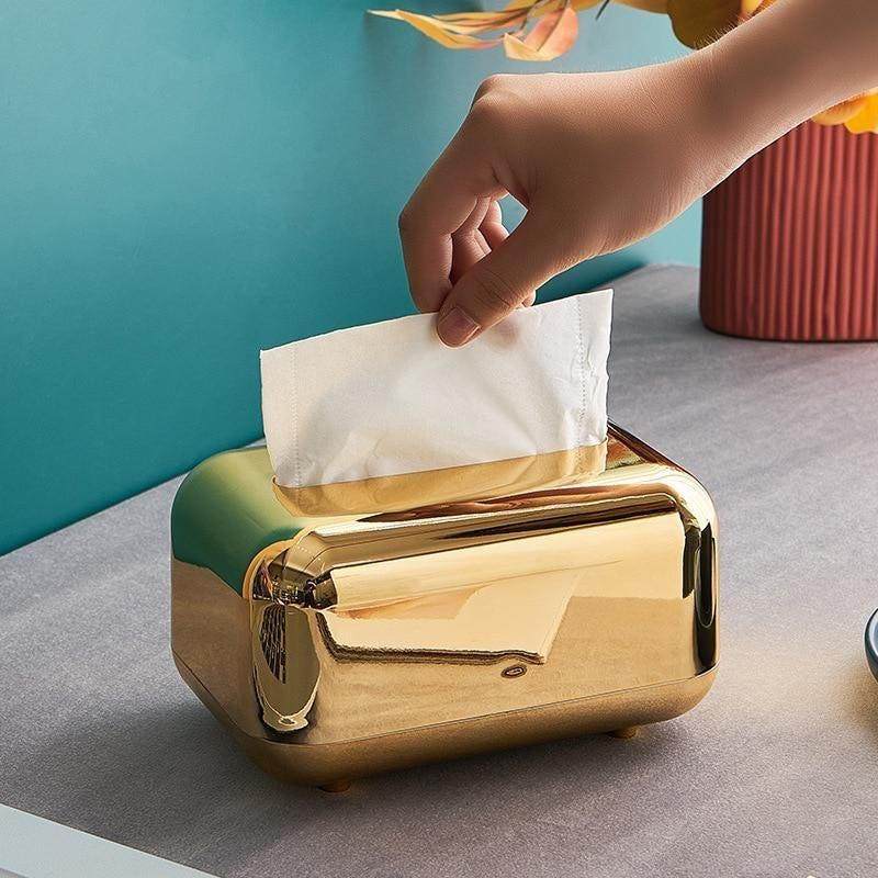 Elegant Gold Tissue Box Organizer – Luxurious Napkin Holder and Paper Case for Desktop and Kitchen