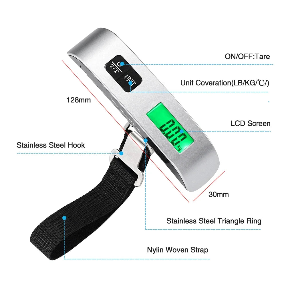 Tragbare digitale Gepäckwaage mit Gurt, 50 kg/110 lb, LCD-Display – Reisegewichtsmesswerkzeug