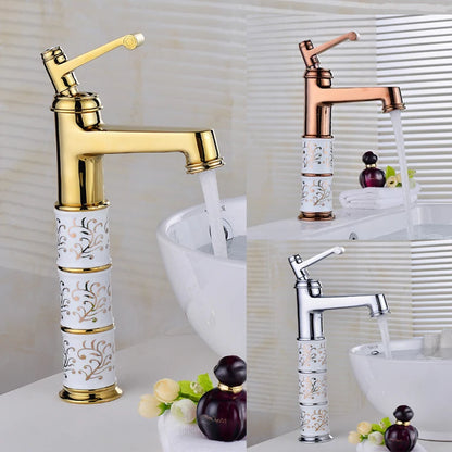 Rose Gold Deck-Mounted Brass Bathroom Basin Faucet - Modern Mixer Tap with Ceramic Cartridge