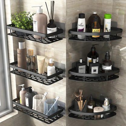 Aluminum Alloy Wall-Mounted Corner Storage Rack - No Drill Shelf for Kitchen & Bathroom