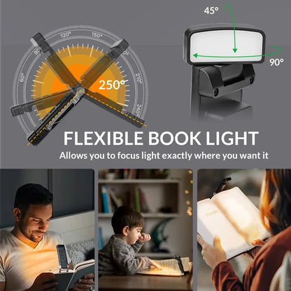 USB Rechargeable Clip-On Book Light – Portable Reading Lamp with 3 Color Modes and 5 Brightness Levels, Adjustable for Nighttime Reading