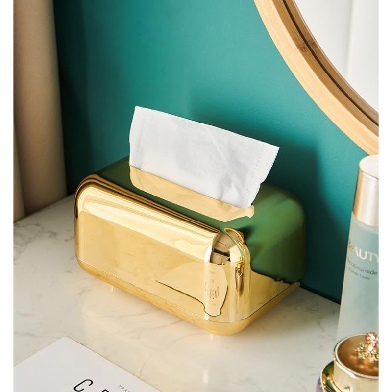 Elegant Gold Tissue Box Organizer – Luxurious Napkin Holder and Paper Case for Desktop and Kitchen