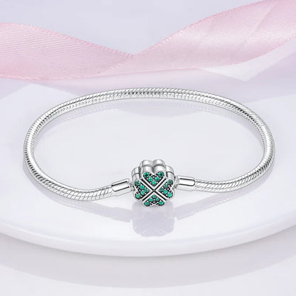 Sterling Silver 925 Bracelet with Star, Moon, Sun, and Four-Leaf Clover – Adjustable 17-20 cm