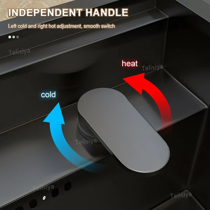 Kompakte Edelstahlspüle mit Deckel - Multifunktionales Waschbecken für Minibar und Café