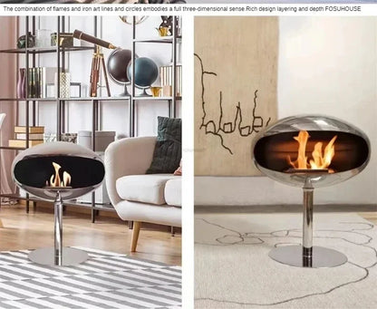 Nordic Elegance Wrought Iron Floor-Standing Fireplace: Modern Living Room Art and Heating Solution