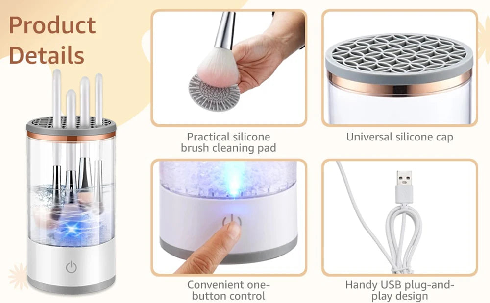 Automatic Electric Makeup Brush Cleaner - Fast Cosmetic Brush Washer with Dryer Holder Stand