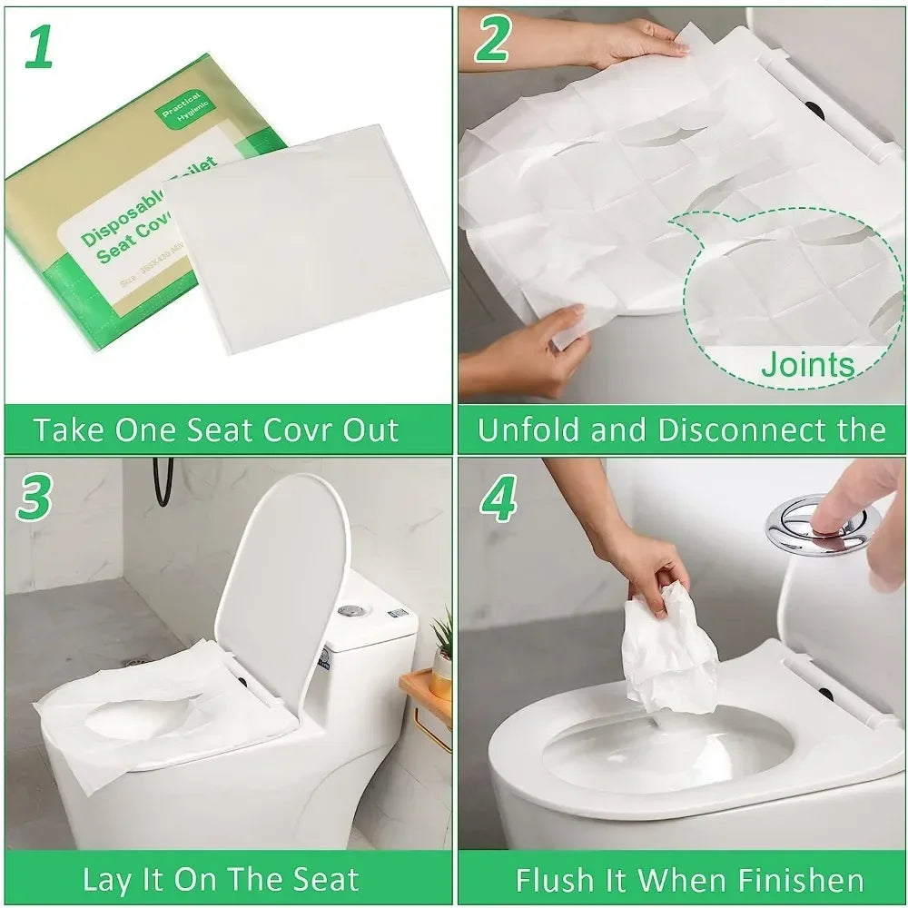 Portable Disposable Toilet Seat Covers – Waterproof, Soluble, and Travel-Friendly – Ideal for Camping, Hotels, and Bathroom Use (50/30/10 Pack)