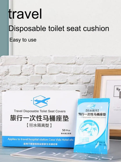 50-Pack Disposable Waterproof Toilet Seat Covers – Non-Slip, Individually Wrapped, Ideal for Travel and Hygiene Protection