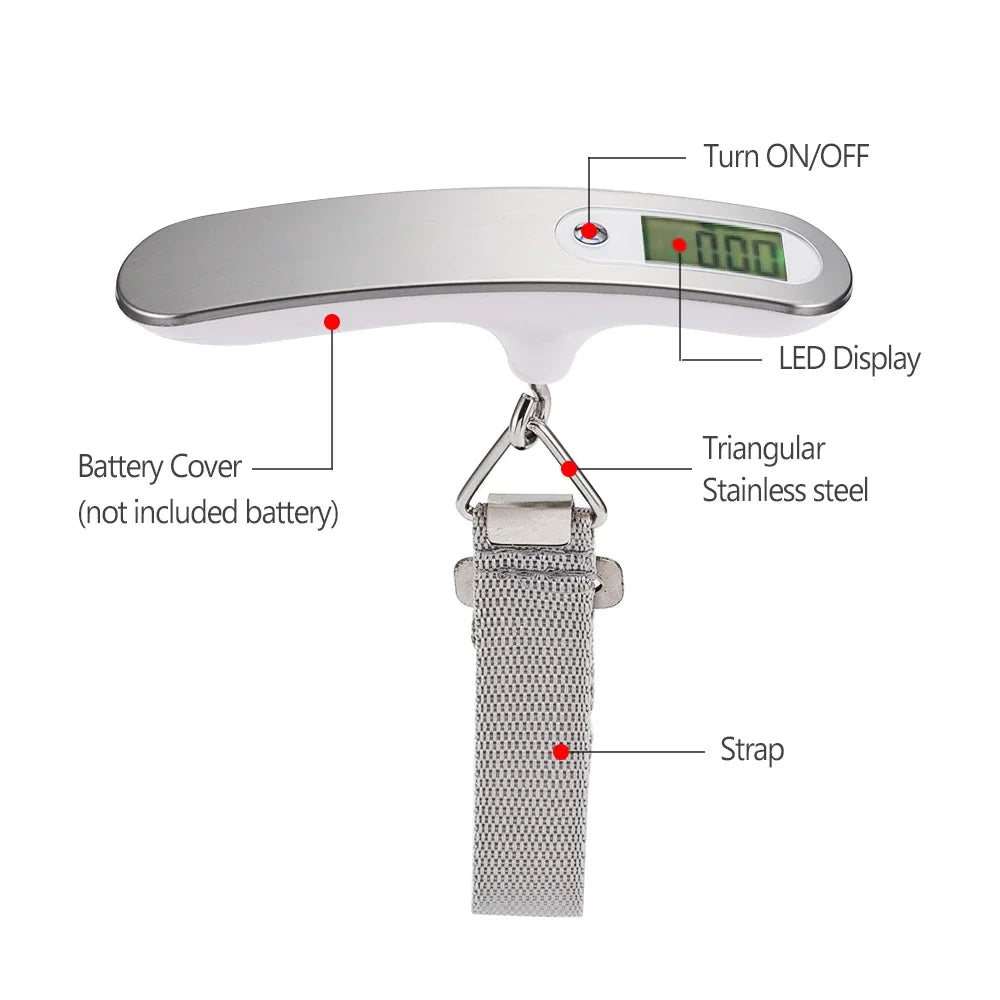 50kg/110lb Digital LCD Portable Luggage Scale with Strap - Travel Weight Measurement Tool