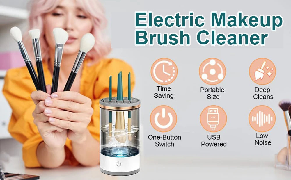 Automatic Electric Makeup Brush Cleaner - Fast Cosmetic Brush Washer with Dryer Holder Stand