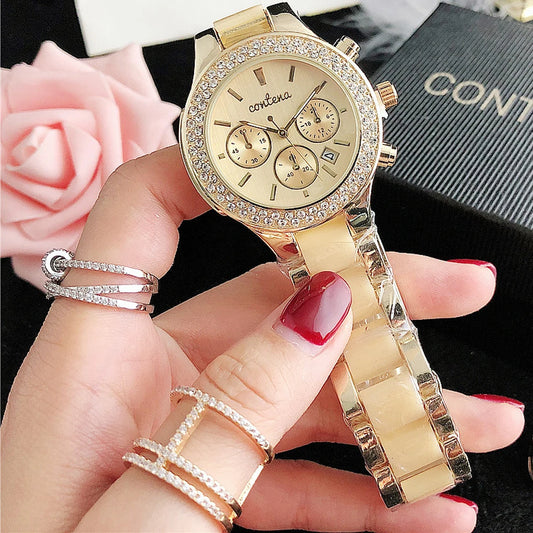 Elegant Rose Gold Women's Quartz Watch with Rhinestones – Luxury Fashion Bracelet Timepiece