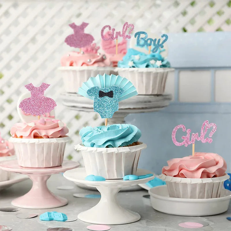 12-Piece Gender Reveal Cupcake Toppers - Pink & Blue Dessert Picks for Baby Shower Celebration