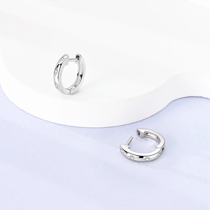 Doppelte Creolen aus 925er Sterlingsilber – Herz-, Stern- und Mondanhänger aus Zirkonia – Eleganter Schmuck für Frauen – Perfektes Geburtstagsgeschenk