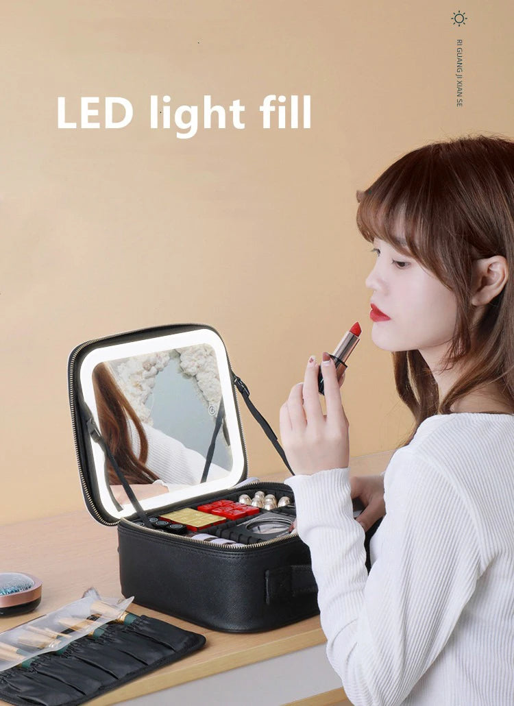 LED Lighted Makeup Case with Mirror - Large-Capacity Portable Cosmetic Storage Box