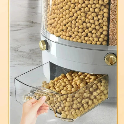 360 Degree Rotating Rice Dispenser - Sealed Dry Cereal Grain Bucket with Moisture-Proof Kitchen Food Container Storage Box