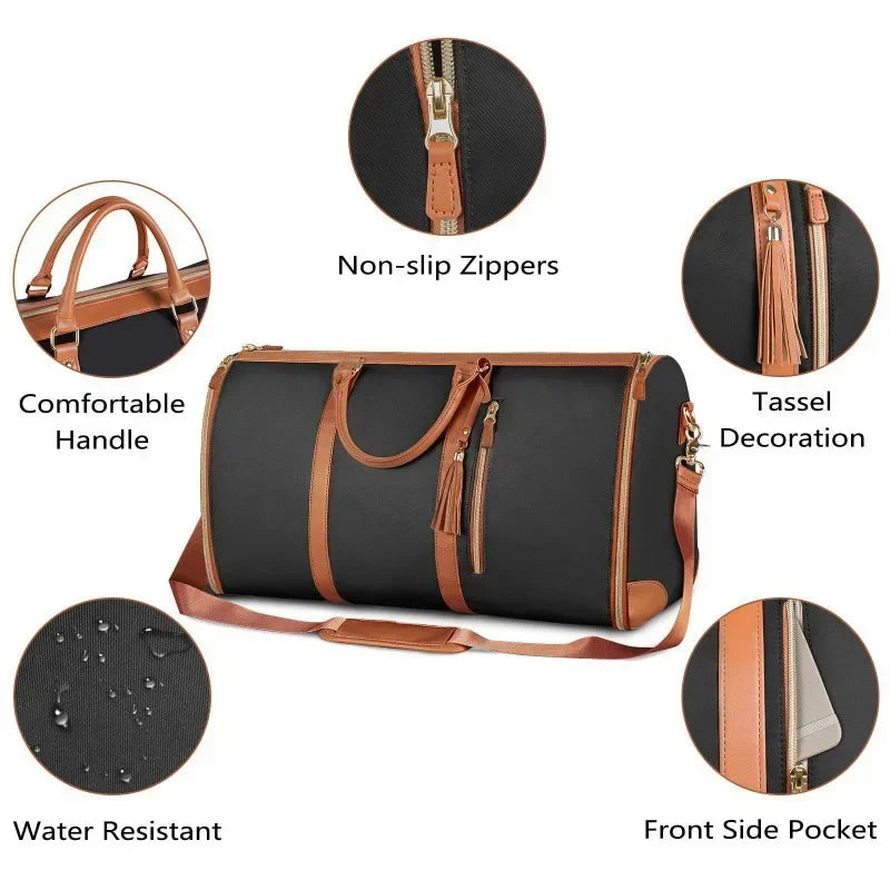 Luxsy PU Leather Travel Garment Bag – Large Capacity, Foldable, Waterproof Handbag for Fashionable Outdoor and Sports Use