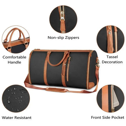 Luxsy PU Leather Travel Garment Bag – Large Capacity, Foldable, Waterproof Handbag for Fashionable Outdoor and Sports Use