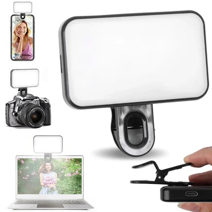 3 Modes Adjustable Brightness Mini Rechargeable Clip-On Selfie Light for Phones and Computers