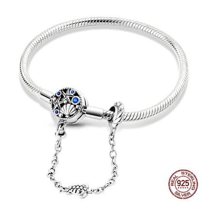 Sterling Silver 925 Bracelet with Star, Moon, Sun, and Four-Leaf Clover – Adjustable 17-20 cm