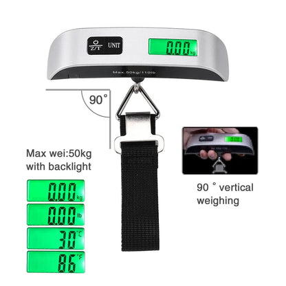 50kg/110lb Digital LCD Portable Luggage Scale with Strap - Travel Weight Measurement Tool