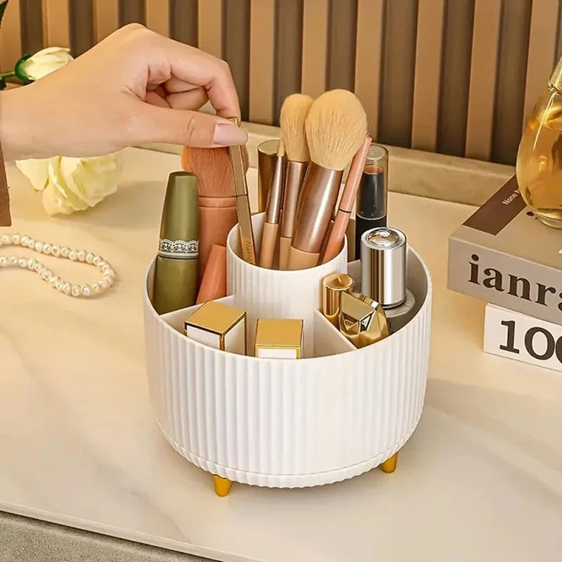 Um 360° drehbarer Make-up-Pinsel- und Kosmetik-Organizer mit großem Fassungsvermögen – Schreibtisch-Aufbewahrung für Lippenstifte, Augenbrauenstifte und mehr