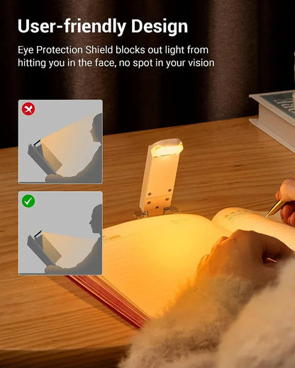 Rechargeable LED Book Light – Portable Clip-On Reading Lamp with Eye Protection, Bookmark Design, and Adjustable Brightness