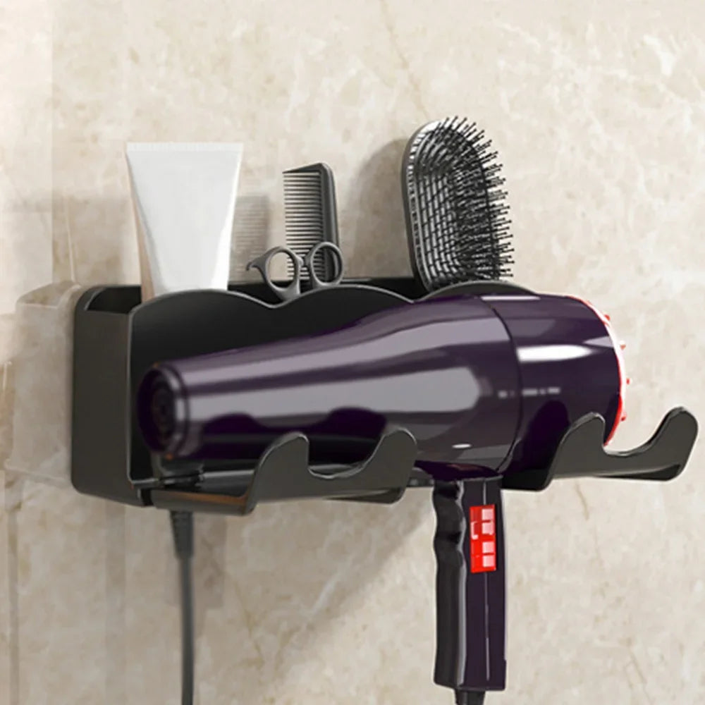 Wall-Mounted Hair Dryer and Straightener Holder with Organizer Shelf