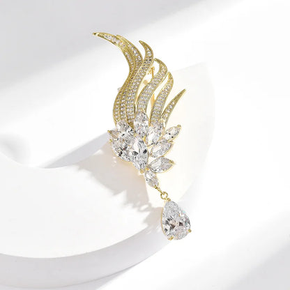 Exquisite Luxury Angel Feather Pendant Pin with Rhinestones and Crystal Brooch – Elegant Classic Jewelry for Women