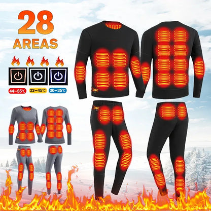 28-Zone Heated Thermal Underwear - Electric Heated Winter Sports Gear for Women