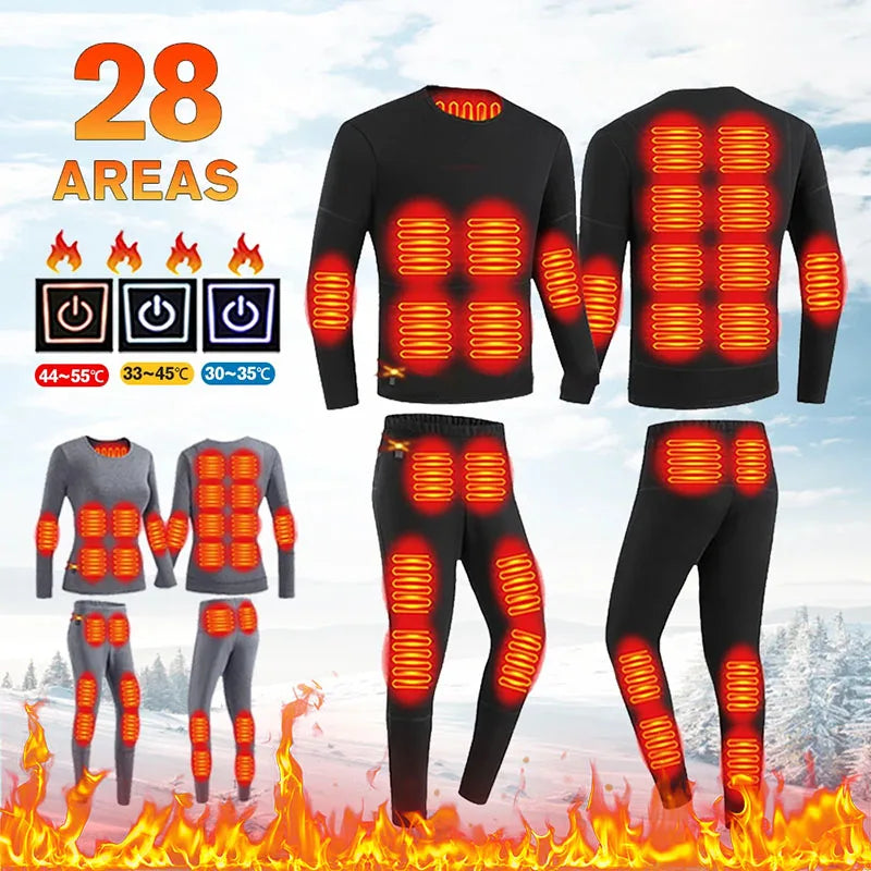 28-Zone Heated Thermal Underwear - Electric Heated Winter Sports Gear for Men