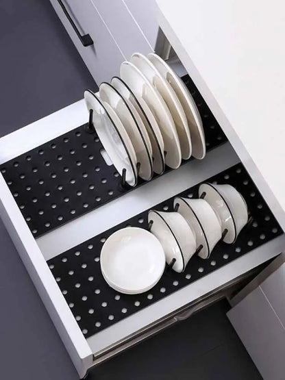 Adjustable Kitchen Sink Organizer & Dish Drying Rack - Telescopic Pan and Bowl Stand with Storage Drawer