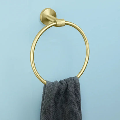 Badezimmer-Hardware-Set aus gebürstetem Gold – wandmontierte Handtuchstange, Toilettenpapierhalter, Bademantelhaken und Tassenhalter