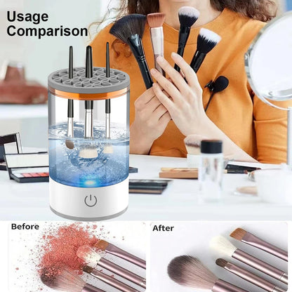 Automatic Electric Makeup Brush Cleaner - Fast Cosmetic Brush Washer with Dryer Holder Stand