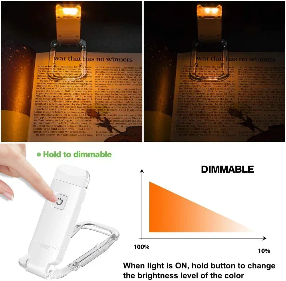 Rechargeable LED Book Light – Portable Clip-On Reading Lamp with Eye Protection, Bookmark Design, and Adjustable Brightness