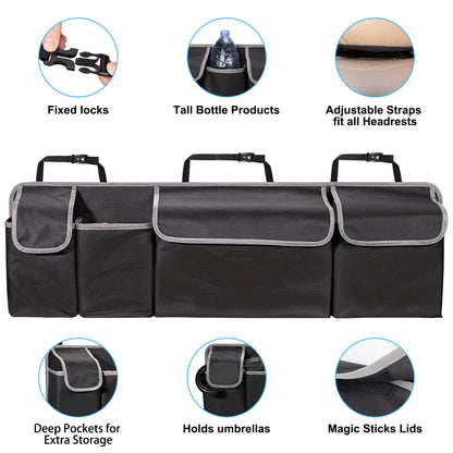 Multi-Pocket SUV Backseat Organizer - Upgraded Hanging Storage Bag for Truck and MPV with 4 Compartments, 39 x 14 Inches