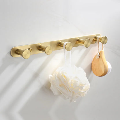 Brushed Gold Bathroom Wall-Mount Shelf & Accessory Set: Includes Toilet Paper Holder, Towel Bar, Rack, Rod, and Robe Hook