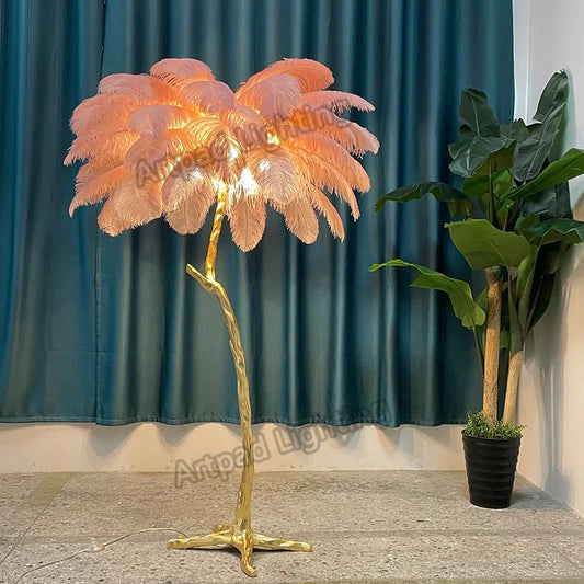 Feather Floor Lamp with Ostrich Feathers - Modern LED Resin Standing Lamp for Living Room & Bedroom